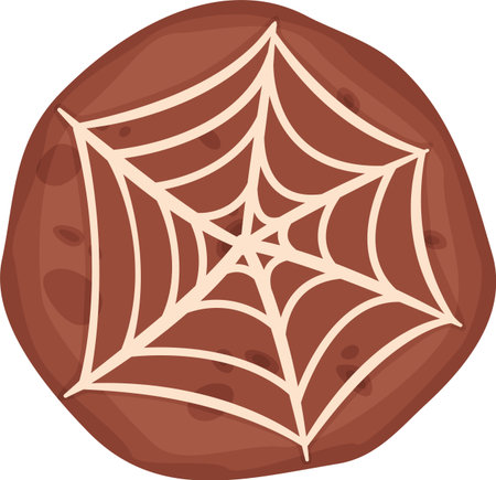 Delicious round chocolate cookie decorated with spider web icing, perfect for celebrating Halloween, trick or treating, or spooky parties, adding a touch of festive sweetnessのイラスト素材