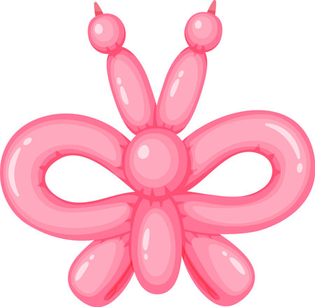 Pink balloon animal shaped like a butterfly with antennas and a bow tie, perfect for party decorations, children s entertainment, or any festive occasionのイラスト素材