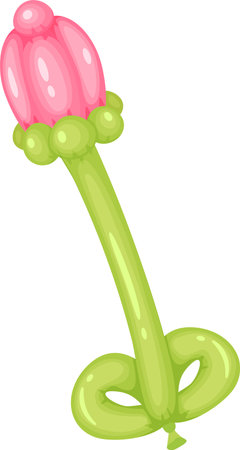 Inflated modelling balloon featuring a vibrant pink rose with a lush green stem and leaves, isolated against a clean white background, perfect for festive celebrations and joyful occasionsのイラスト素材