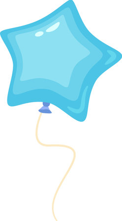 Light blue star shaped balloon floating with string on white background, simple vector illustration for party, birthday, celebration or greeting card designsのイラスト素材