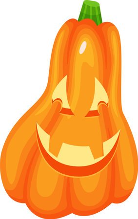 Carved halloween pumpkin with a smiling face and triangular eyes, isolated illustration on white background representing the spooky and festive spirit of autumn holidaysのイラスト素材