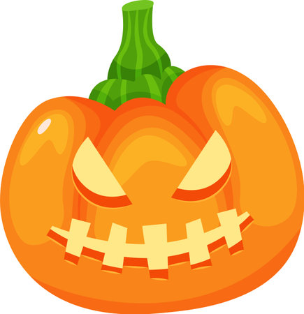 Carved pumpkin featuring glowing eyes and a toothy smile, celebrating Halloween while creating a spooky, festive atmosphere perfect for autumn festivities and seasonal decorationsのイラスト素材