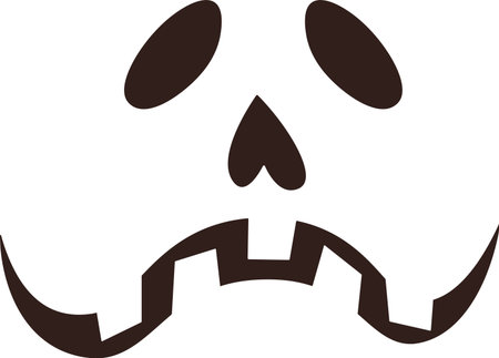 Simple, minimalist illustration of a sad carved pumpkin face, representing negative emotions associated with Halloween, creating a spooky and melancholic atmosphereのイラスト素材