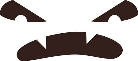 Minimalist Halloween pumpkin carving stencil featuring an angry face with large eyes and sharp teeth, ideal for creating a spooky atmosphere during Halloween celebrationsのイラスト素材