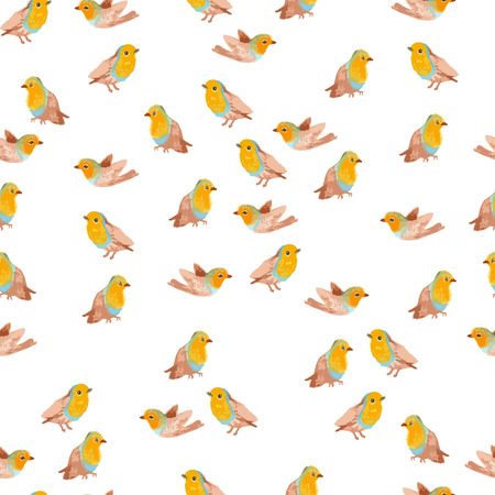 pencil sketch seamless pattern with bird robinのイラスト素材