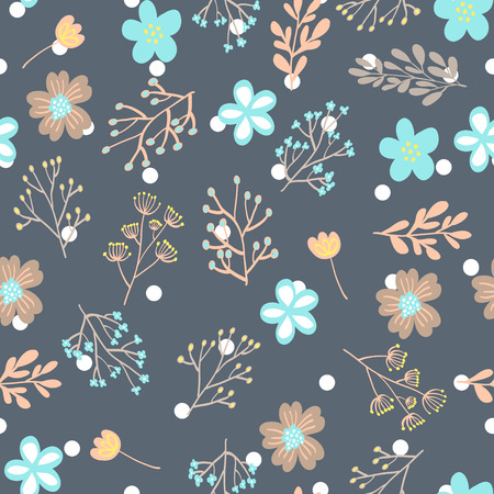 seamless herbal vintage pattern with leaf, flower and berryのイラスト素材