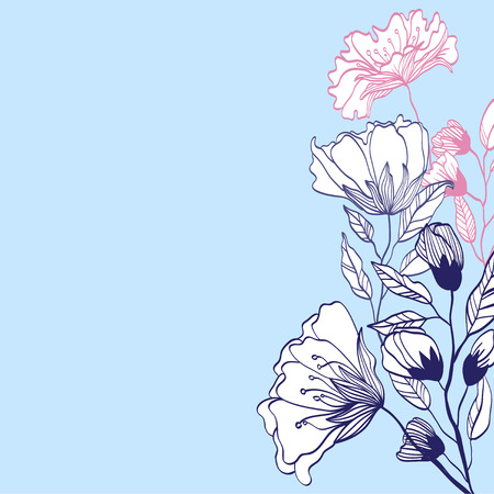 vintage vector card with floral elements. fantasy summer flower and leaf elements. herbal posterのイラスト素材