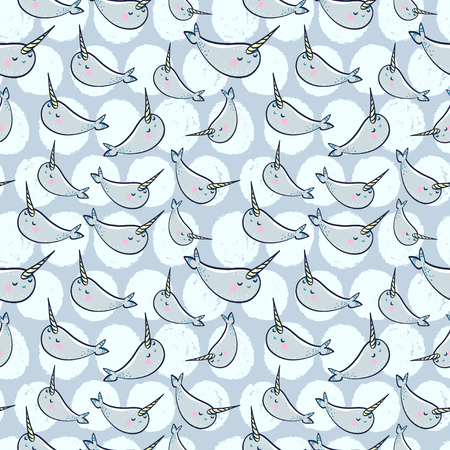 cute vector seamless pattern with manateeのイラスト素材