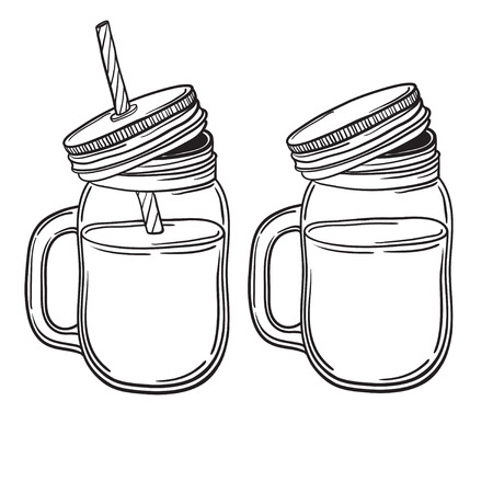 a set of juices in glass jars with straws. vector illustration.のイラスト素材