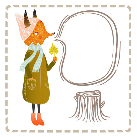 Illustration of very cute autumn fox. cute little fox in cartoon style and autumn clothesのイラスト素材