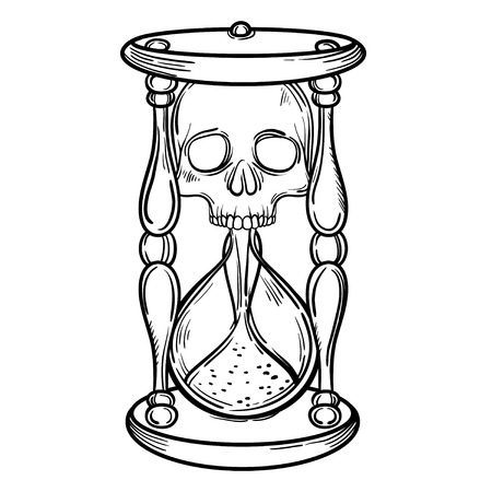 Decorative antique death hourglass illustration with skull. Hand drawn tarot card. Sketch for dotwork tattoo, hipster t-shirt design, vintage style posters. Coloring book for kids and adults.のイラスト素材