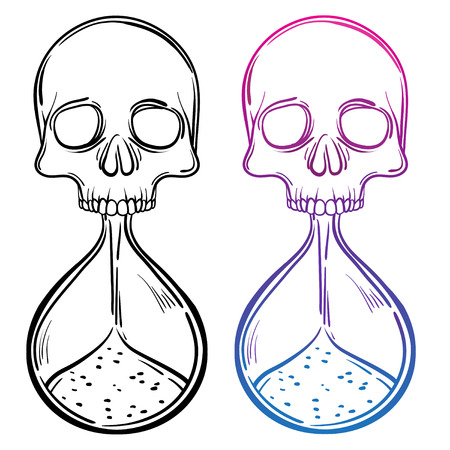 Decorative antique death hourglass illustration with skull. Hand drawn tarot card. Sketch for dotwork tattoo, hipster t-shirt design, vintage style posters. Coloring book for kids and adults.のイラスト素材