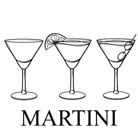 Vector sketch set Martini glass with lemon, olives.のイラスト素材