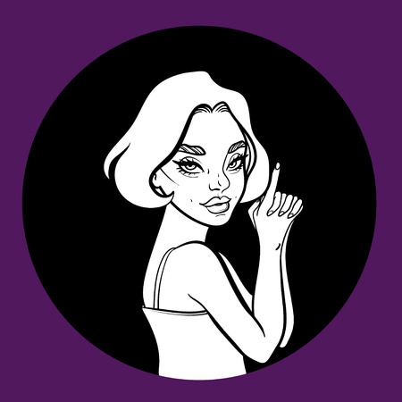 criminal beautiful girl with guns. vector illustration with sexy girl, tattoo style. line art. James Bond girl.のイラスト素材