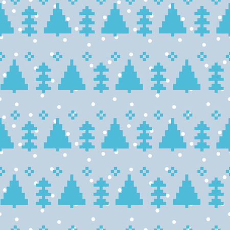 Vector seamless pattern with New Year, 8 bit trees and winter snow. geometric tree. Abstract background. Winter illustration.のイラスト素材