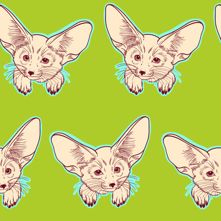 Seamless pattern with cute fox animal. Little fox Fennec. Children linear illustration. To print T-shirts, bags or cover.のイラスト素材
