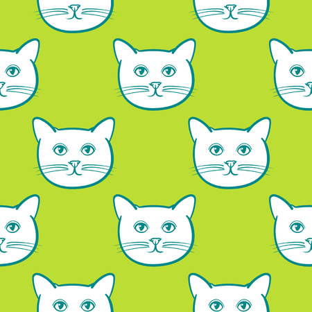 Seamless pattern with cute cats animal. Children linear illustration. To print T-shirts, bags or cover.のイラスト素材