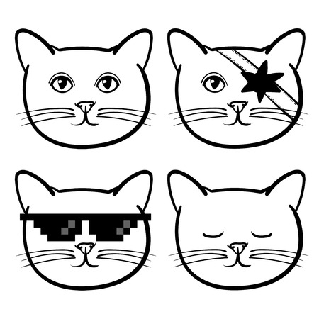Cute icons with cats animal. Children linear illustration. To print T-shirts, bags or cover.のイラスト素材