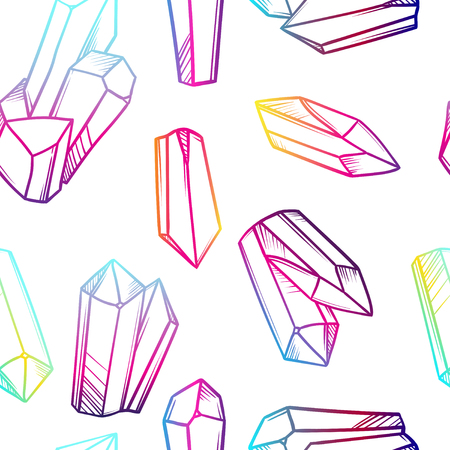 Vector seamless pattern with magic crystals. Fantasy print of mineral stones.のイラスト素材