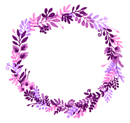 Watercolor illustration of a wreath of flowers and berries. Summer print. Christmas wreath. soft blurred imageの写真素材