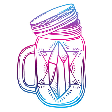 Print with a beautiful jar of crystal and diamond inside. vector illustration. a cocktail at the bar.のイラスト素材