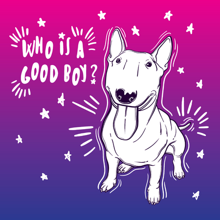 Cute vector illustration with bullterrier. Home dog. Perfect for printing clothes or stickers or coloring books.のイラスト素材