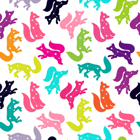 Cute seamless pattern with a fox. Constellation of the fox. Vector.のイラスト素材