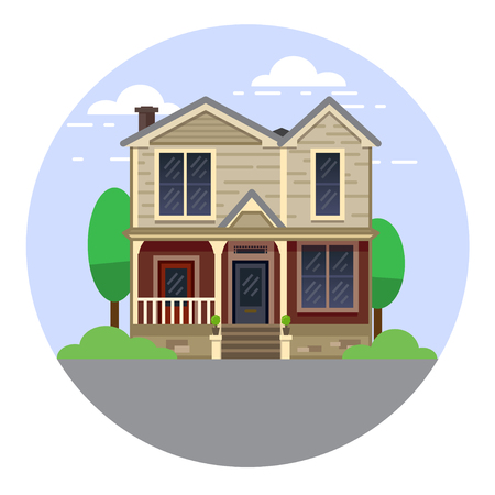 A hand drawn illustration. Home Sweet Home. Vector icon. The building of the architect. Victorian style.のイラスト素材