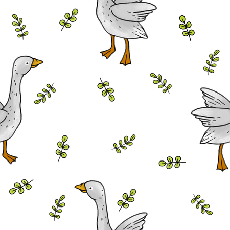 Seamless pattern with a bird. Farm ducks.の写真素材