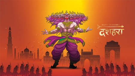 creative vector illustration of Lord Rama killing Ravana in Happy Dussehra Navratri poster festival of India. translation : dussehraのイラスト素材
