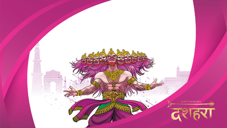 creative vector illustration of Lord Rama killing Ravana in Happy Dussehra Navratri poster festival of India. translation : dussehraのイラスト素材