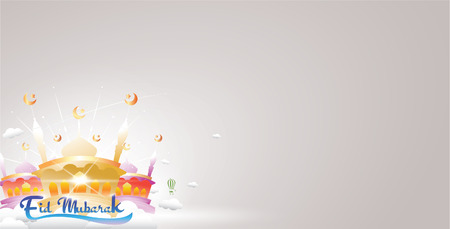 Eid Mubarak greeting Card Illustration, ramadan kareem cartoon vector Wishing for Islamic festival for banner, poster, background, flyer,illustration, brochure and sale backgroundのイラスト素材