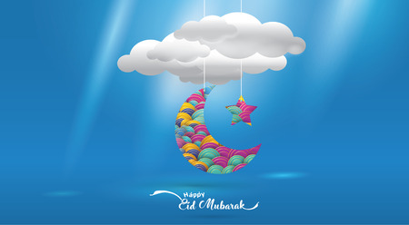 Eid Mubarak greeting Card Illustration, ramadan kareem cartoon vector Wishing for Islamic festival for banner, poster, background, flyer,illustration, brochure and sale backgroundのイラスト素材