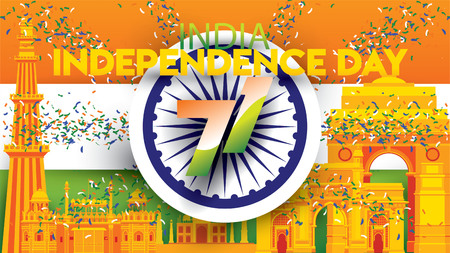 vector illustration of Famous monument of India background for 15th August Happy Independence Day. 71 years of Freedom indianのイラスト素材