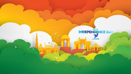 vector illustration of 15th August india Happy Independence Day. 71 years of Freedom indianのイラスト素材