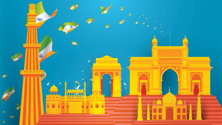 vector illustration of Famous monument of India background for 15th August Happy Independence Day. 71 years of Freedom indianのイラスト素材