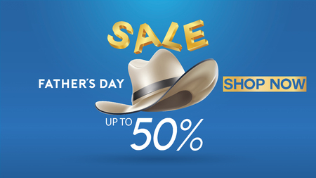 Happy Father's Day, Sale Creative promotion Poster or banner shopping template Design with 50% Off Offers. three dimensional concept vector illustration with lettering backgroundのイラスト素材