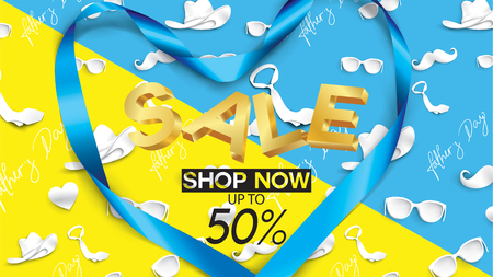 Happy Father's Day, Sale Creative promotion Poster or banner shopping template Design with 50% Off Offers. three dimensional concept vector illustration with lettering backgroundのイラスト素材