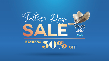 Happy Father's Day, Sale Creative promotion Poster or banner shopping template Design with 50% Off Offers. three dimensional concept vector illustration with lettering backgroundのイラスト素材