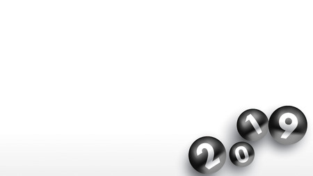 2019 Happy new year with color Christmas balls or abstract balls or bubbles.3d sign copy space. Festive poster or banner design. Party invitationのイラスト素材