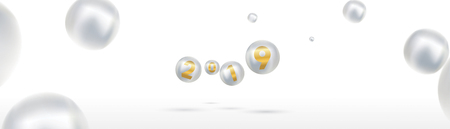 2019 Happy new year with color Christmas balls or abstract balls or bubbles.3d sign copy space. Festive poster or banner design. Party invitationのイラスト素材