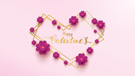 Happy Valentines Day greeting card with pink and purple flower rose. floral background concept with line strip geometric suitable for copy space text , flyers, invitation, posters, brochure, bannersのイラスト素材