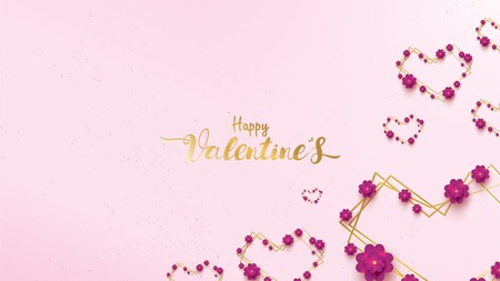 Happy Valentines Day greeting card with pink and purple flower rose. floral background concept with line strip geometric suitable for copy space text , flyers, invitation, posters, brochure, bannersのイラスト素材
