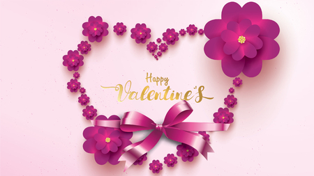 Happy Valentines Day greeting card with pink and purple flower rose shape love. floral background concept suitable for copy space text Wallpaper, flyers, invitation, posters, brochure, bannersのイラスト素材