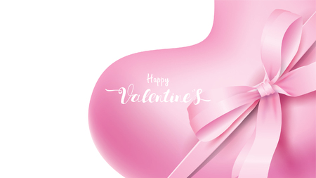 Cute and sweet elements in shape of heart tied by ribbon, box of gift flying on pink background. Vector symbols of love for Happy Women's, Mother's, Valentine's Day, birthday greeting designのイラスト素材