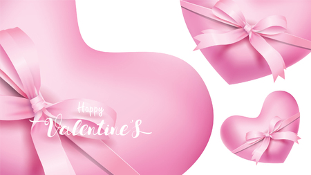 Valentines heart. Decorative love pink background with hearts and tied by pink silk ribbon. symbols of love for Happy Mother's, Valentine's Day greeting card design bannerのイラスト素材