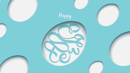 Happy Easter lettering background in egg shape frame with confetti, golden brush splash, light, stars, sparkling glamorous glow in the dark. - Vectorのイラスト素材