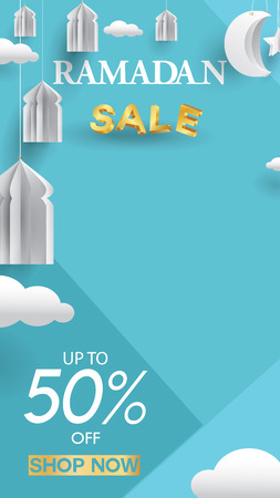 Eid Mubarak or ramadan kareem for story sale banner, poster, concept, background, template. Copy space for discount tag or content promo product - Vectorのイラスト素材