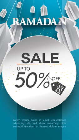 Eid Mubarak or ramadan kareem for story sale banner, poster, concept, background, template. Copy space for discount tag or content promo product - Vectorのイラスト素材