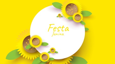 Festa Junina festival design on paper art and flat style with sunflower for banner or poster concept . - Vectorのイラスト素材